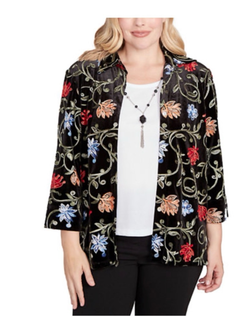 Alfred Dunner Jet Setter Velvet Floral Top. Embroidery. Size Large.